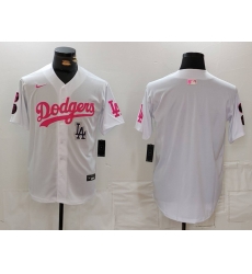 Men Los Angeles Dodgers Team Big Logo White Pink Vin  26 Kobe Patch Stitched Baseball Jersey 9