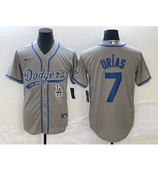 Men's Los Angeles Dodgers #7 Julio Urias Grey With Patch Cool Base Stitched Baseball Jersey