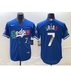 Men's Los Angeles Dodgers #7 Julio Urias Number Blue Cool Base Stitched Jersey2