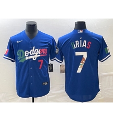 Men's Los Angeles Dodgers #7 Julio Urias Number Blue Cool Base Stitched Jersey3