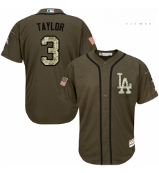 Mens Majestic Los Angeles Dodgers 3 Chris Taylor Replica Green Salute to Service MLB Jersey 