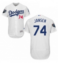 Mens Majestic Los Angeles Dodgers 74 Kenley Jansen White Home Flex Base Authentic Collection 2018 World Series Jersey