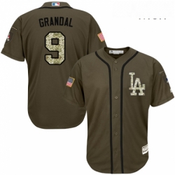 Mens Majestic Los Angeles Dodgers 9 Yasmani Grandal Authentic Green Salute to Service MLB Jersey