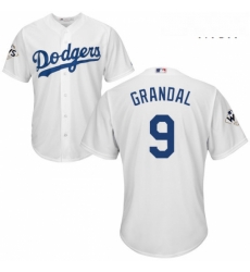 Mens Majestic Los Angeles Dodgers 9 Yasmani Grandal Replica White Home 2017 World Series Bound Cool Base MLB Jersey