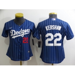 Women Los Angeles Dodgers 22 Clayton Kershaw Blue Stitched Baseball Jersey 