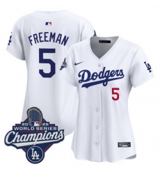 Women Los Angeles Dodgers 5 Freddie Freeman White 2025 World Series Champions Home Cool Base Stitched Baseball Jersey Women Los Angeles Dodgers 5 Freddie Freeman White 2025 World Series Champions Home Cool Base Stitched Baseball Jersey