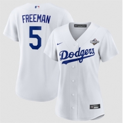 Women Los Angeles Dodgers 5 Freddie Freeman White 2025 World Series Home Cool Base Stitched Baseball Jersey 