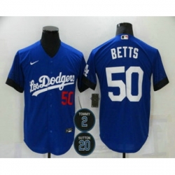 Toddler Los Angeles Dodgers 50 Mookie Betts Blue 2 20 Patch City Connect Number Cool Base Stitched Jersey