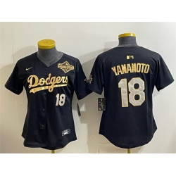 Youth Los Angeles Dodgers 18 Yoshinobu Yamamoto Black Gold 2025 World Series Patch Limited Stitched Baseball Jersey