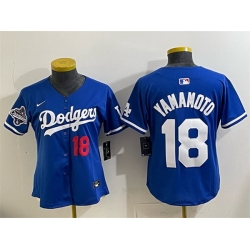 Youth Los Angeles Dodgers 18 Yoshinobu Yamamoto Royal 2025 World Series Champions Patch Limited Stitched Baseball Jersey