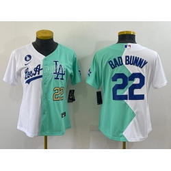 Youth Los Angeles Dodgers 22 Bad Bunny 2022 All Star White Green Split Stitched Jerseys 2