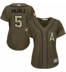 Womens Majestic Los Angeles Angels of Anaheim 5 Albert Pujols Authentic Green Salute to Service MLB Jersey