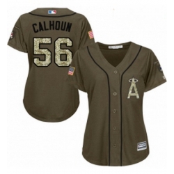 Womens Majestic Los Angeles Angels of Anaheim 56 Kole Calhoun Replica Green Salute to Service MLB Jersey