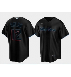 Men Miami Marlins 12 Jorge Soler Black Cool Base Stitched jersey