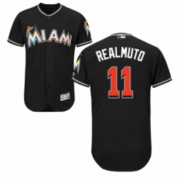 Mens Majestic Miami Marlins 11 J T Realmuto Black Alternate Flex Base Authentic Collection MLB Jersey