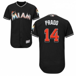 Mens Majestic Miami Marlins 14 Martin Prado Black Alternate Flex Base Authentic Collection MLB Jersey