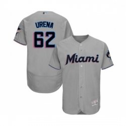 Mens Miami Marlins 62 Jose Urena Grey Road Flex Base Authentic Collection Baseball Jersey