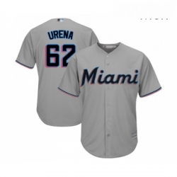 Mens Miami Marlins 62 Jose Urena Replica Grey Road Cool Base Baseball Jersey 