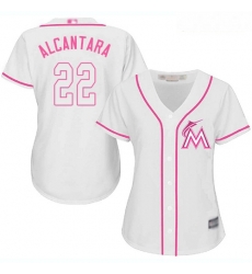 Marlins #22 Sandy Alcantara White Pink Fashion Women Stitched Baseball Jersey