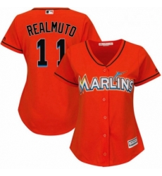 Womens Majestic Miami Marlins 11 J T Realmuto Replica Orange Alternate 1 Cool Base MLB Jersey 