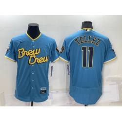 Men Milwaukee Brewers 11 Rowdy Tellez 2022 Powder Blue City Connect Flex Base Stitched Jersey