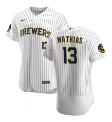 Men Milwaukee Brewers 13 Mark Mathias Men Nike White Home 2020 Flex Base Player MLB Jersey