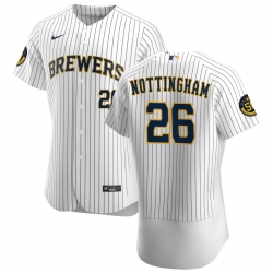 Men Milwaukee Brewers 26 Jacob Nottingham Men Nike White Home 2020 Flex Base Player MLB Jersey