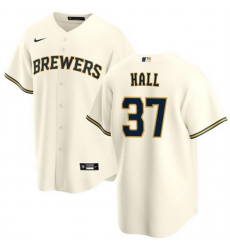 Men Milwaukee Brewers 37 D L  Hall Cream Cool Base Stitched Jersey