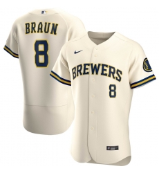 Men Milwaukee Brewers 8 Ryan Braun Men Nike Cream Home 2020 Flex Base Player MLB Jersey