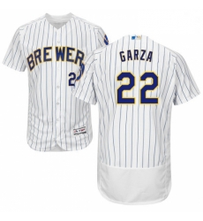 Mens Majestic Milwaukee Brewers 22 Matt Garza White Home Flex Base Authentic Collection MLB Jersey