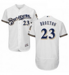 Mens Majestic Milwaukee Brewers 23 Keon Broxton Navy Blue Alternate Flex Base Authentic Collection MLB Jersey