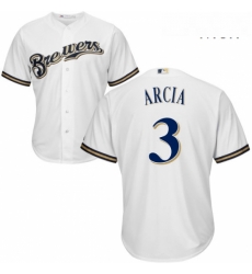 Mens Majestic Milwaukee Brewers 3 Orlando Arcia Replica White Home Cool Base MLB Jersey