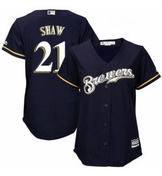 Womens Majestic Milwaukee Brewers 21 Travis Shaw Replica Navy Blue Alternate Cool Base MLB Jersey