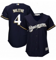 Womens Majestic Milwaukee Brewers 4 Paul Molitor Replica Navy Blue Alternate Cool Base MLB Jersey