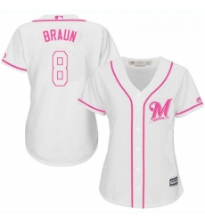 Womens Majestic Milwaukee Brewers 8 Ryan Braun Authentic White Fashion Cool Base MLB Jersey