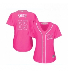 Womens Milwaukee Brewers 65 Burch Smith Replica Pink Fashion Cool Base Baseball Jersey 