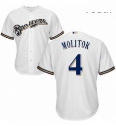 Youth Majestic Milwaukee Brewers 4 Paul Molitor Authentic White Home Cool Base MLB Jersey