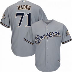 Youth Majestic Milwaukee Brewers 71 Josh Hader Replica Grey Road Cool Base MLB Jersey 