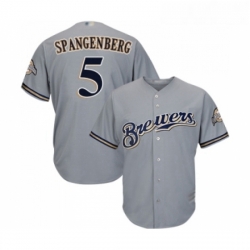 Youth Milwaukee Brewers 5 Cory Spangenberg Replica Grey Road Cool Base Baseball Jersey 