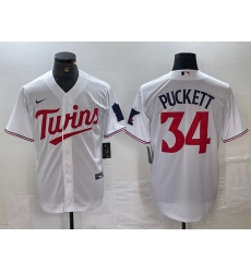 Men Minnesota Twins 34 Kirby Puckett White Red Stitched MLB Cool Base Nike Jersey