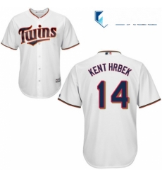 Mens Majestic Minnesota Twins 14 Kent Hrbek Replica White Home Cool Base MLB Jersey