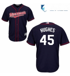 Mens Majestic Minnesota Twins 45 Phil Hughes Replica Navy Blue Alternate Road Cool Base MLB Jersey