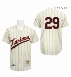 Mens Mitchell and Ness 1969 Minnesota Twins 29 Rod Carew Replica Cream Throwback MLB Jersey