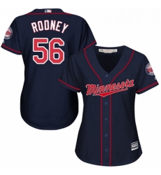 Womens Majestic Minnesota Twins 56 Fernando Rodney Replica Navy Blue Alternate Road Cool Base MLB Jersey 