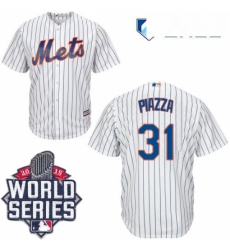 Mens Majestic New York Mets 31 Mike Piazza Authentic White Home Cool Base 2015 World Series MLB Jersey