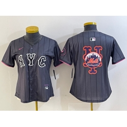 Women New York Mets Team Big Logo Graphite 2024 City Connect Limited Stitched Baseball Jersey1