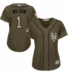 Womens Majestic New York Mets 1 Mookie Wilson Authentic Green Salute to Service MLB Jersey