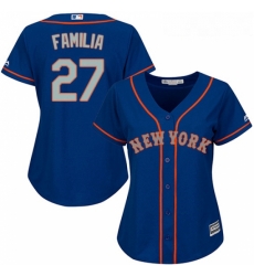 Womens Majestic New York Mets 27 Jeurys Familia Replica Royal Blue Alternate Road Cool Base MLB Jersey