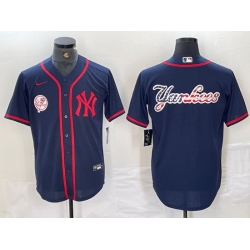 Men New York Yankees Big LOGO Navy Cool Base Stitched Baseball Jersey 25