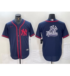 Men New York Yankees Big LOGO Navy Cool Base Stitched Baseball Jersey 26